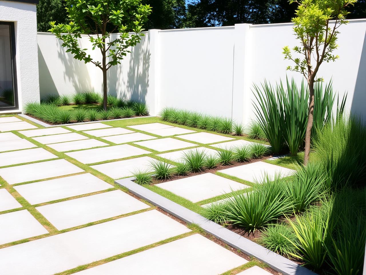 Strakke tuin met geometrische bestrating